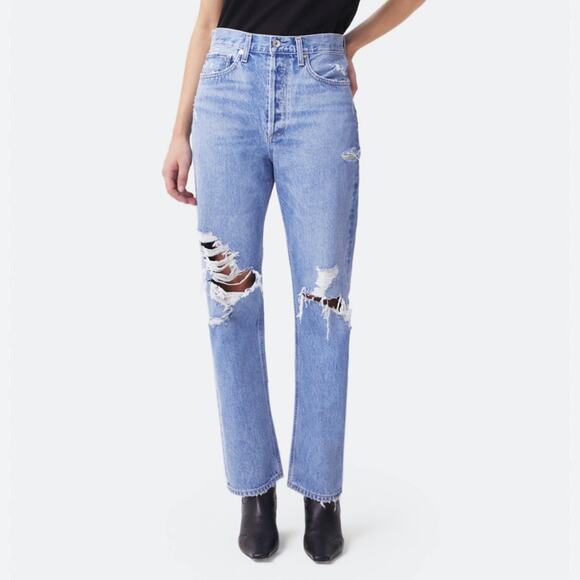 NWT Agolde 90s mid rise loose fit distressed jeans size womens 28 - Picture 8 of 8